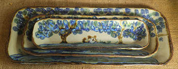 Set of 3 trays, stacked, blue trees
