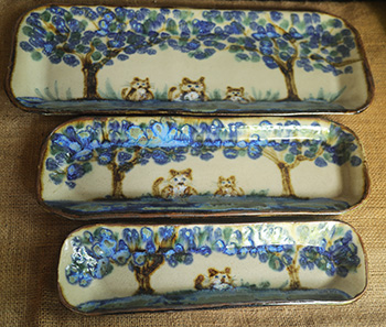 Set of 3 trays, unstacked, blue trees