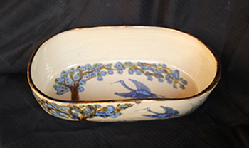 Oblong centerpiece, blue trees and heron